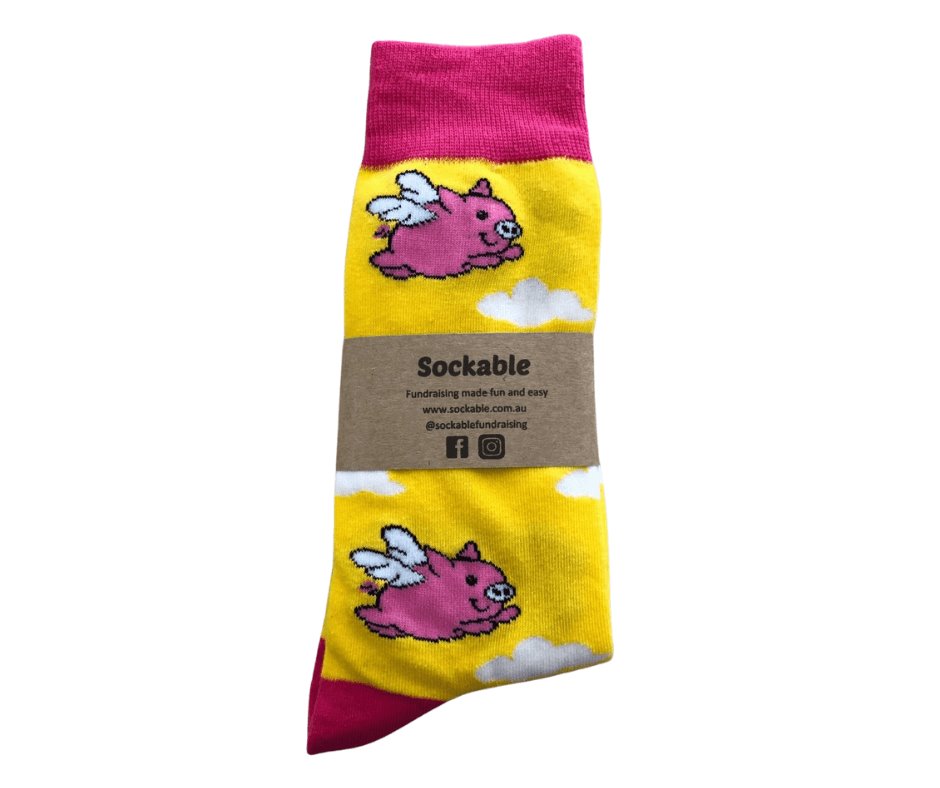 When Pigs Fly in Yellow Socks Socks Sockable Fundraising 